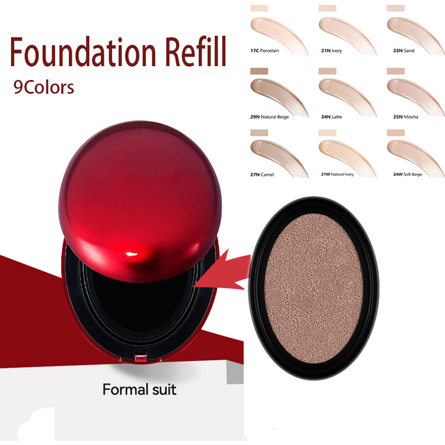 Waterproof Cushion Foundation Refill Semi-Matte Red Finish 72-Hour Wear Long-Lasting Buildable Coverage Sun Protection tirMakeup