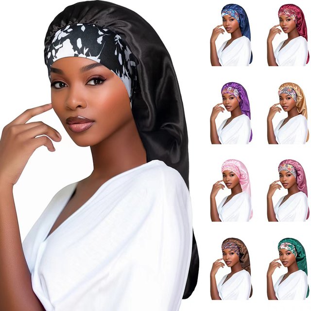 Elastic Wide Edge Long Satin Bonnet Hat Sleeping Hats Wrap Loose Night Cap Hair Care Bonnet for women Men Unisex Cap Bonnet