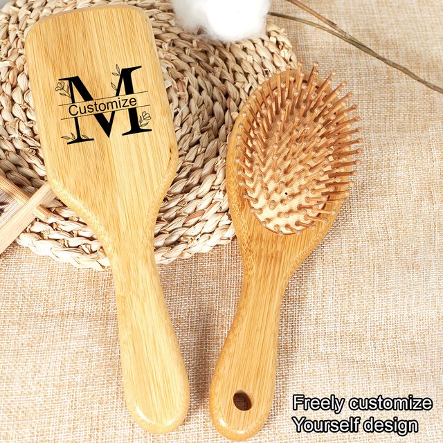 1pc Personalised Custom Bamboo Hairbrush Air Cushion Hair Brush Premium Detangling Massaging Scalp Comb Gifts for men Women