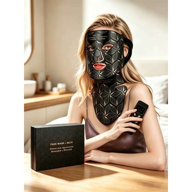 8 Color LED Face Mask with Neck ,Home Use Soft Silicone Red Light Photon Mask with 850nm Near Infrared for Firming & Brightening