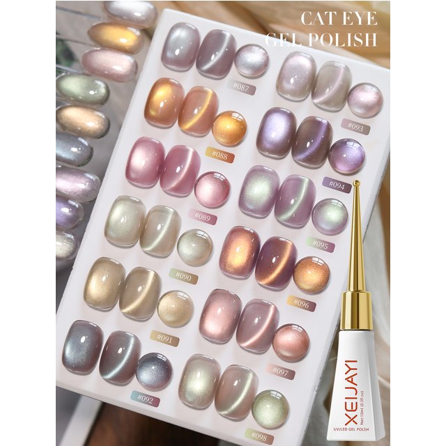 XEIJAYI 12pcs 10ml Fairy Sea Cat's Eye Gel Nail Polish - Peelable, UV/LED Soak-Off, Glossy Finish for DIY & Salon Use