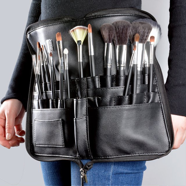 1PC PU Makeup Brush Bag With Zipper Belt Multi-function Cosmetic Bag For Professional Makeup Artist Large Capacity Storage Bag