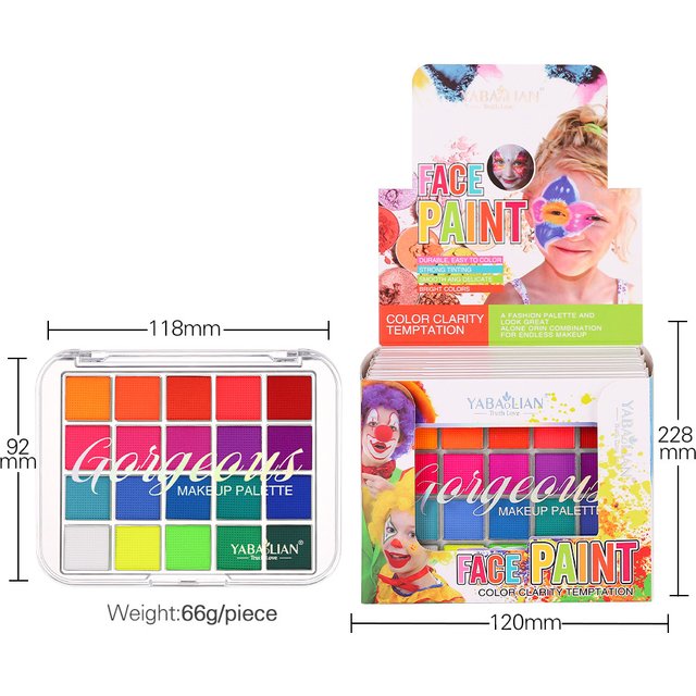 New Beauty Face Body Paints with Brushes Graffiti Face Paint Eyeshadow for Halloween Christmas Masquerade Cosplay Party 20Colors