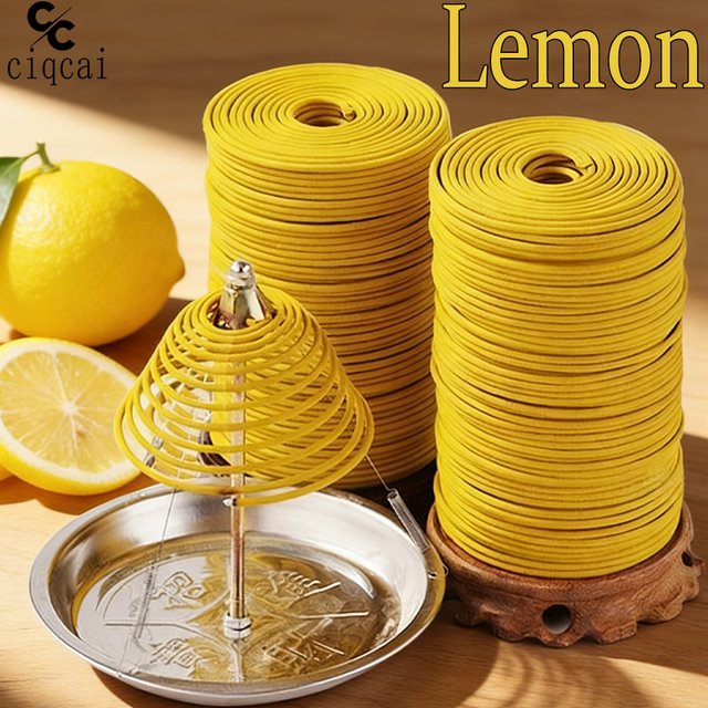 Encens en spirale classique de haute qualité, saveur citron, 6. Bobines d'encens artisanales, diamètre 3 cm, fabriquées à la main à partir de poudre parfumée au citron selon des méthodes ancestrales,