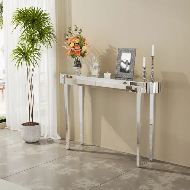 Mirrored Console Table,Mirrored Makeup Vanity Table Desk for women Home Office Writing Desk Smooth Finish on Sale