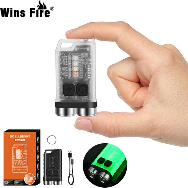 V3 EDC lampe de poche porte-clés lumière 900 Lumens Portable Super lumineux TYPE-C USB Port de