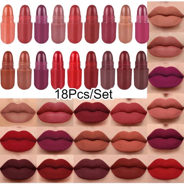 Mini 18Pcs/Set Liquid Lip Gloss Set Waterproof Non-stick Velvet Matte Lipstick Lip Gloss Cosmetic Makeup Care 24Hour Longlasting