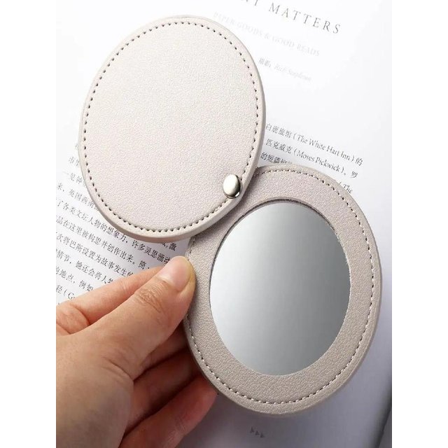 New PU Leather Makeup Mirror Round Lightweight Cosmetic Mirror Mini Solid Color Ultra-Thin Pocket Mirror Travel Pocket Mirror