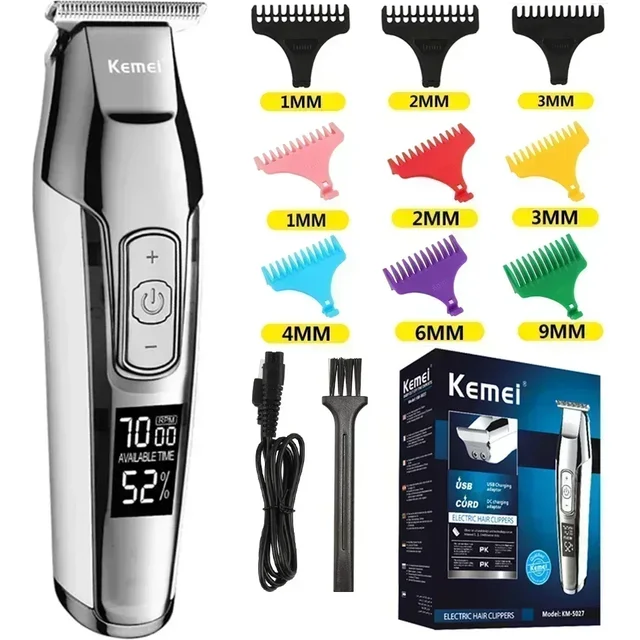 Kemei KM-5027 Professional Barber Cordless Electric Hair Clippers for men USB Rechargeable Hair Trimmers Hair Cutting Machine