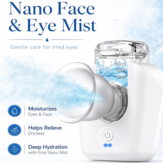 2-in-1 Nano Face & Eye Mist, Silent Eye Mist Sprayer for Dry Eye Relief Fatigue, Facial Hydrating Humidifier Skin Care Tool