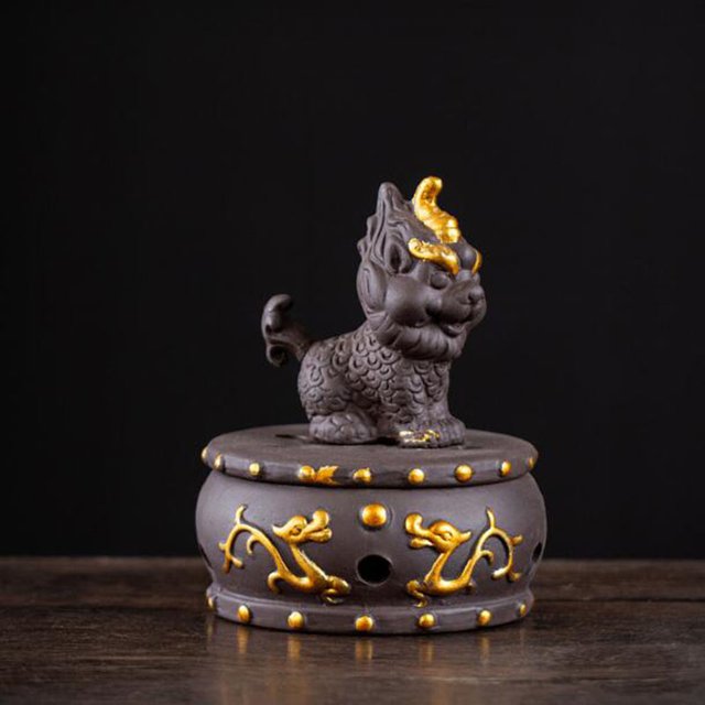 Kylin – poêle d'aromathérapie en argile violette, bobine de bois de santal d'intérieur, porte-encens, encensoir de parfum, artisanat fait à la main, décoration de maison