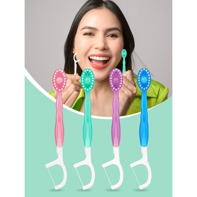 12PCS Toothbrush Exploded Bead Disposable Adult Cleaning Toothbrush Portable Travel Tooth Brush With Dental Floss Tongue Scraper