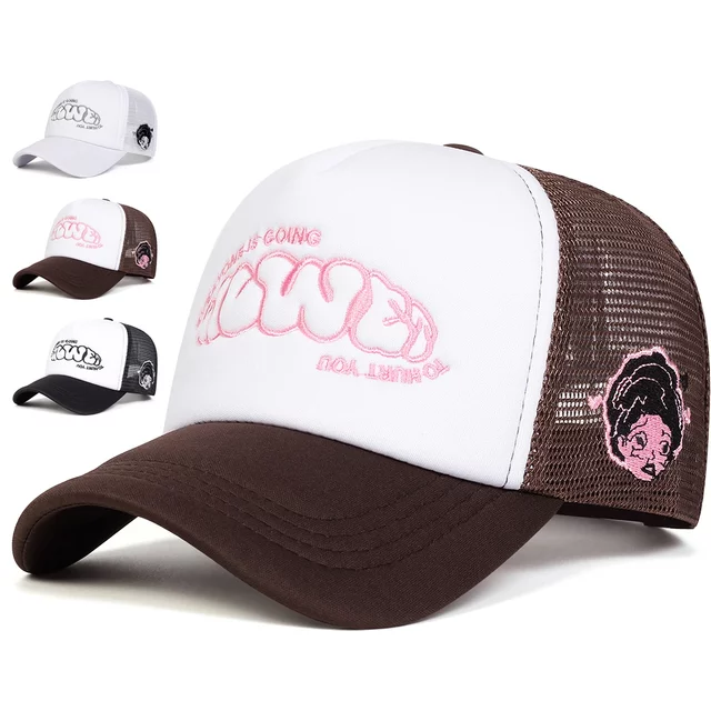 Unisex EVERYONE IS GOING Letter Embroidery Baseball Net Caps Adjustable Casual Hats Spring and Summer Outdoor Sunscreen Hat