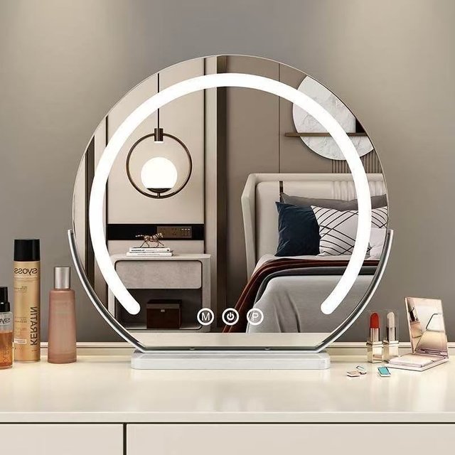 Intelligent Makeup Mirror With 360 Degree Rotating Marble Base LED Lighting Plug In And Charge Two Three Color Dimming Options