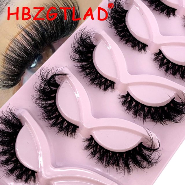HBZGTLAD New Cat Eye Lashes 5 pairs 3D Faux Mink Eyelashes Winged Fluffy Fake Lashes Soft Natural long Full Strip Lash Make up