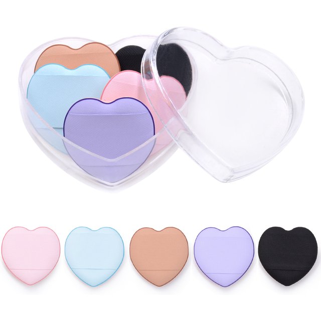 5/10pcs Mini Finger Puff Heart Makeup Foundation Sponge Air Cushion Powder Sponge Case Face Concealer BB Cream Cosmetic Puff