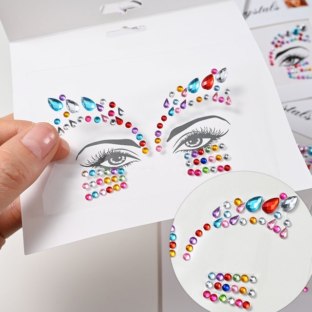 1Pc 5D Bling Diamond Children's Face Sticker Colorful Glitter Crystal Face Decal Adhesived Kids Makeup Face/Body Diamond Slider