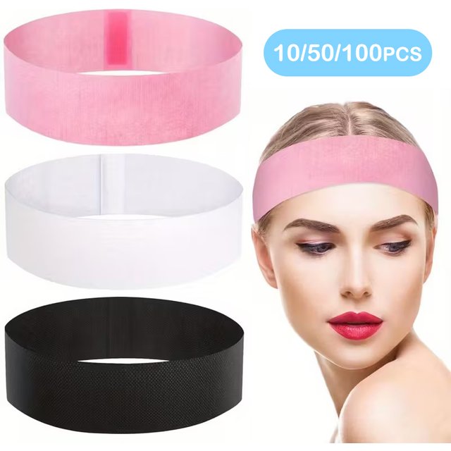 10/50/100pcs Disposable Headbands Spa Salon Facial Headband Black White Pink Elastic Adjustable Magic Tape Skincare Accessory