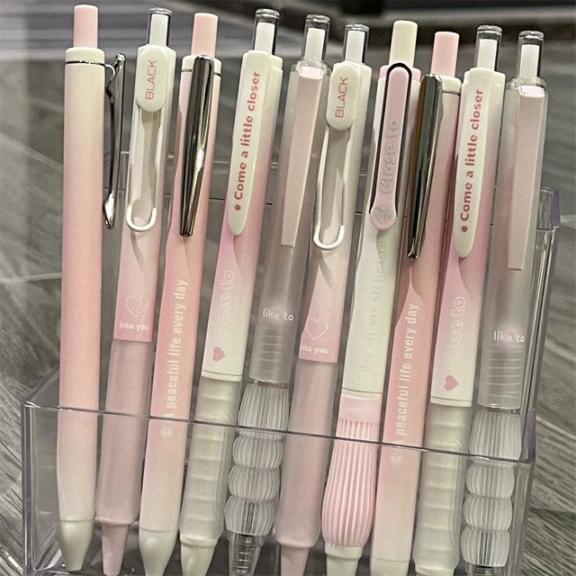 Stylos à Gel rétractables Chic rose Blush, 5 pièces, encre noire à pointe Fine de 0.5mm, parfaits pour un usage quotidien au bureau, fournitures d'écriture lisses