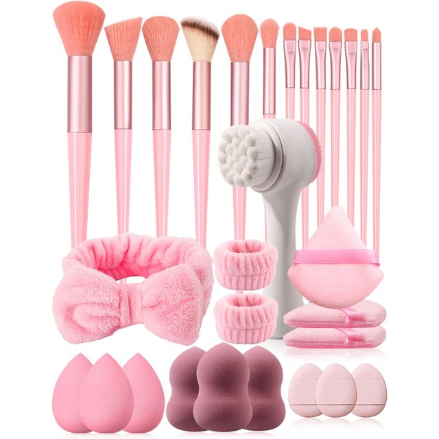 29pcs Tool Kit 13pcs Makeup Brush With 12Pcs Makeup Sponge Set&Face Wash Brush& Headband Wristband Make Up Accessories