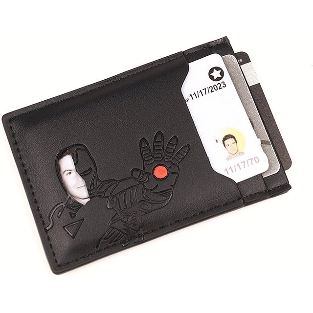 PU Leather Superhero ID Card Wallet Short Slim Minimalist Front Pocket Card Holder Wallet Man With Cutout Iron Face Mask Eyes