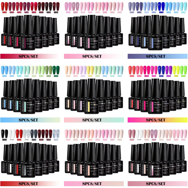 8PCS Gel Nail Polish Set Multi Color Brown Red Pink UV LED Soak Off Nail Art Gel Polish for All Seasons HEMA/TPO FREE