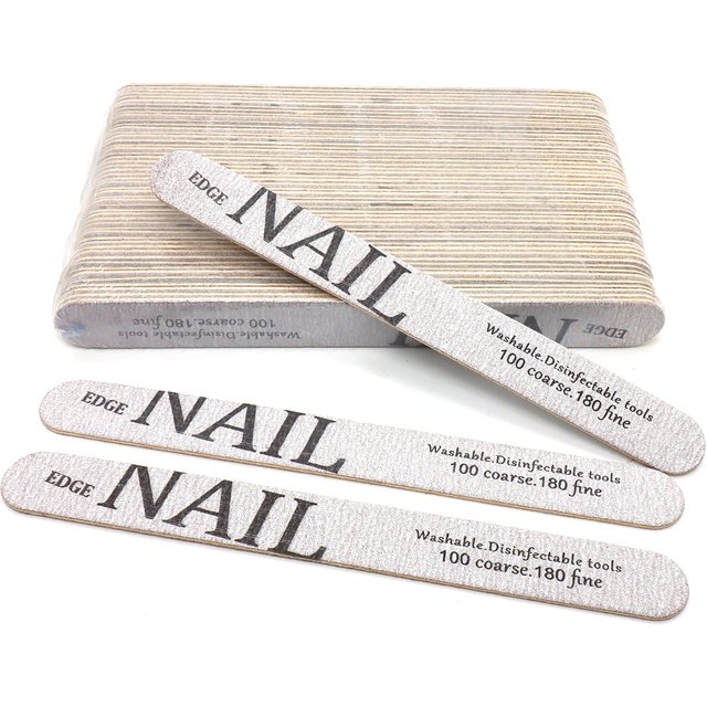 50pcs Wooden Nail File Buffer 100/180 Double Side Nail Files Grey Sandpaper Nail Sanding Grinding Gel Nail Polish Manicure Tool