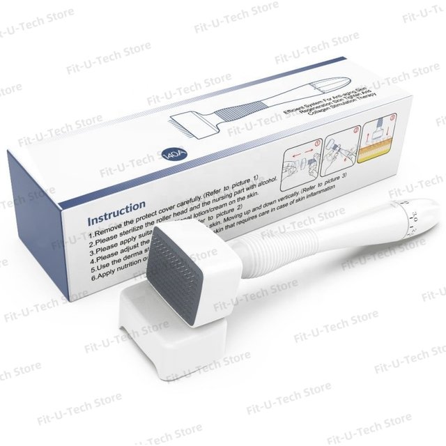 Derma Stamp 140A Microneedling Face Roller Massager Adjustable Titanium Needle Length Skincare Beard Growth Scalp Hair