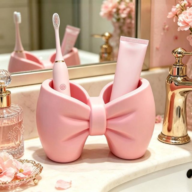 Bow Shaped Toothpaste Toothbrush Holder Punch Free Durable Multifunctional Bathroom Storage Shelf for Family Daily Use