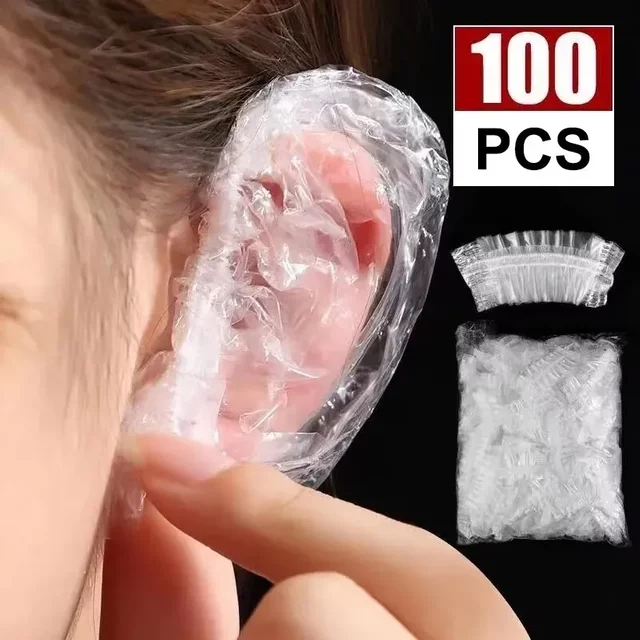 100pcs Disposable Earmuffs Waterproof Hair Dyeing, Bathing, Beauty Shampoo Sheath, Ear Hole Water-proof Earmuffs Barber Supplies
