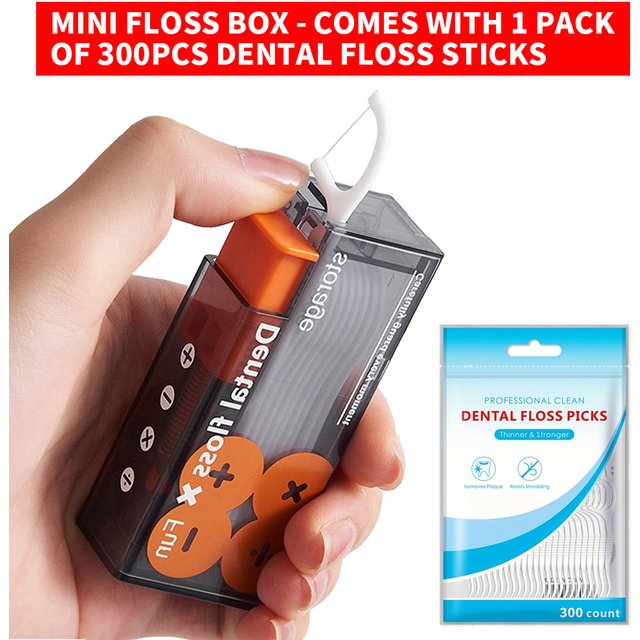 (Comes with 1 pack of 300 dental floss sticks) Mini convenient dental floss box - oral care interdental cleaning tool