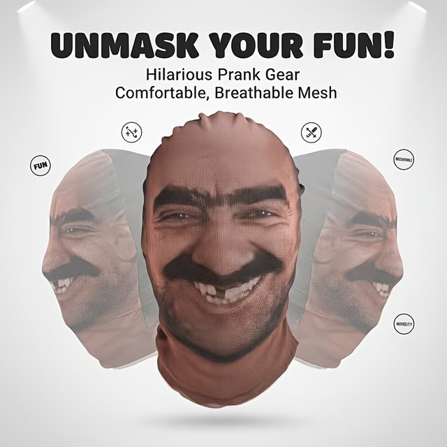 Breathable Mesh Full Face Mask, 3D Realistic Portrait Print, Sheer Mesh Material, Soft And High Elasticity Comfortable Wear