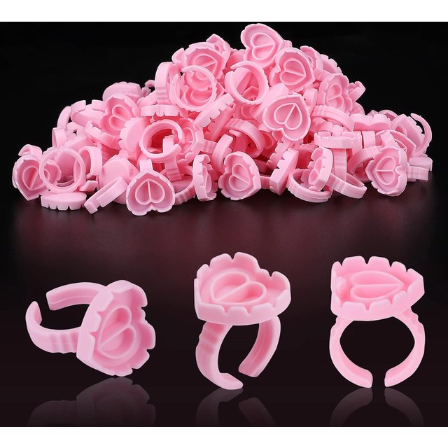 100 PCS Disposable Heart-shaped Plastic Glue Ring Cup Eyelash Extension Tattoo Pigment Holder Pallet Lash Makeup Supplies Tools