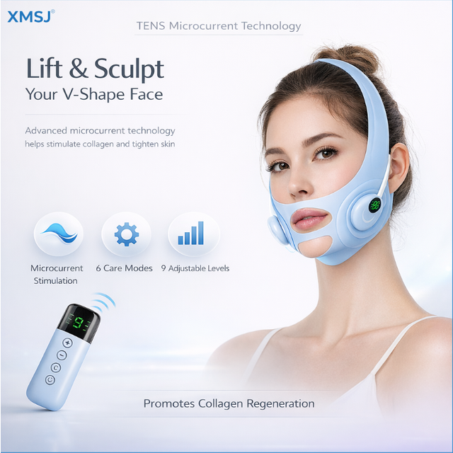 EMS Microcurrent Facial Lifting Mask V Line Face Slimming Massager ChinCheekLift Belt Double Chin Remover Skin Tightening Device