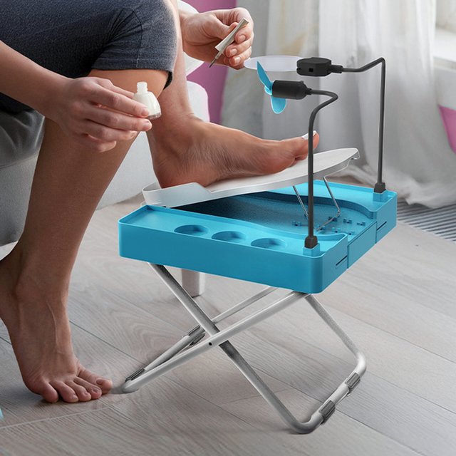 Foldable Pedicure Station with USB Fan Magnifying Light 5 Adjustable Foot Positions For At-Home Nail Care Salon Travel Use