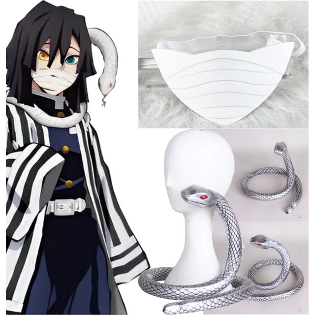 Iguro Obanai Anime Demon Killer Cosplay White Bandage Style Face Mask 3D Prop Man Woman Outfit Cos Gift Snake Halloween Carnival