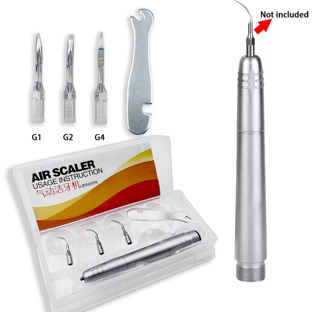 PIORPOY 2Holes/4 Holes Pneumatic Scaler Dental Ultrasonic Air Scaler Handpiece Polishin Tools Teeth Whitening Cleaner 3 Tips