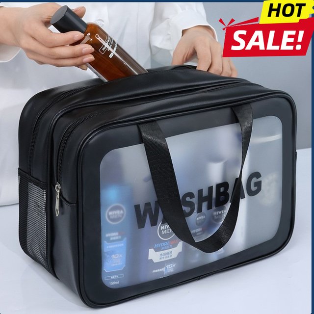 Dry-wet separation double transparent PU makeup bag portable washing bag cosmetic storage bag travel fitness swimming essentials