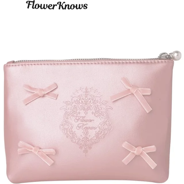 Flower Knows Cosmetic Bag Pink PU Leather Bow high-capacity