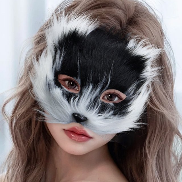 Masque Facial en Forme de Renard Poils de Chat Fourrure Cosplay d'Halloween Carnaval ixde Noël