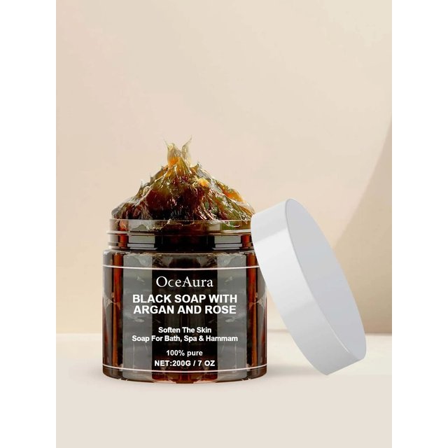 OCEAURA 200g Black Soap With Argan And Rose Lack Beldi Soap Ideal For Dead Skin Remover Body Scrub Purifying Deep Cleansing