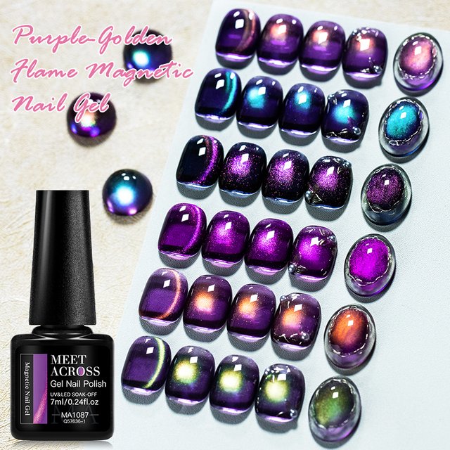 Purple-Golden Flame Cat Magnetic Gel Nail Polish Colored Sparkling Glitter Semi Permanent Soak Off UV Gel Varnish Nail Supplies
