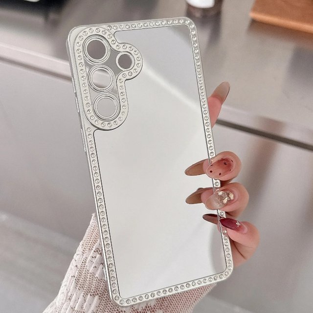 Luxury Plating Diamond Make Up Mirror Phone Case For Samsung S26 S25 S23 S24 Ultra Plus Acrylic Shockproof Makeup Mirror Cover