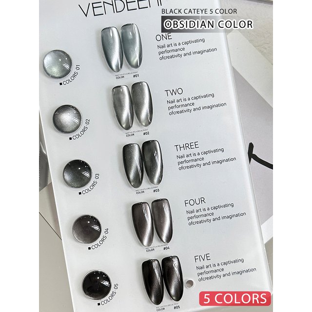Vendeeni 5 Colors/set Black Crystal Cat Eye Gel Nail Polish UV LED Magnetic Black Jade Manicure Gel Nail Varnish With Color Card