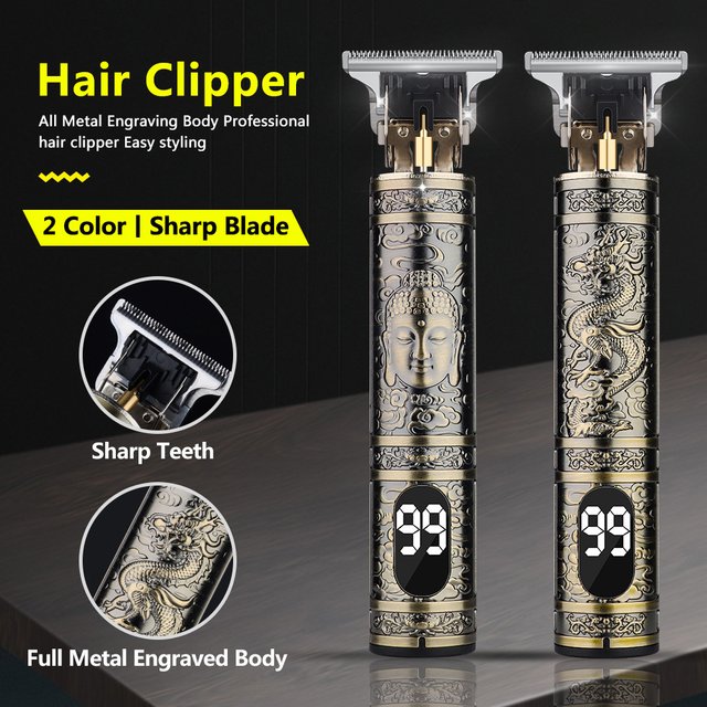 T9 Hairdresser Electric Push Cut Hair USB Electric Push Large Screen Dragon Carving Razor Bald Hair Clippers