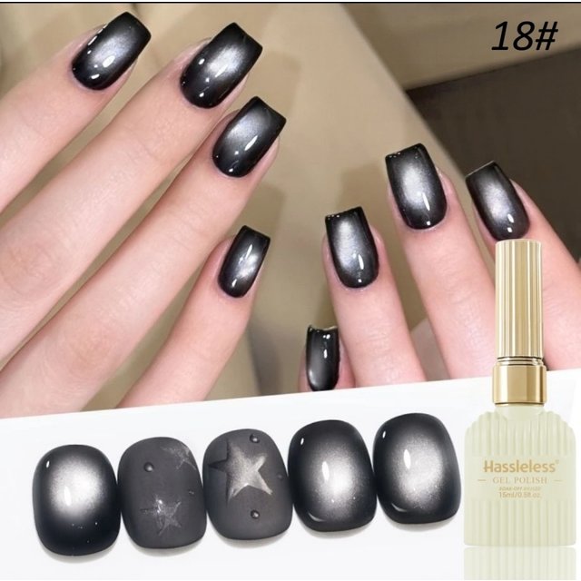 Hassleless 15ml Black Silver Cat Eye Gel Nail Polish Soak Off UV LED Magnetic Gel Gloss Nail Gel For Salon Home DIY Cool Stylish