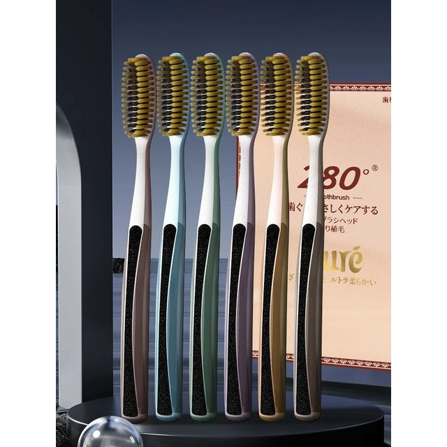 6-Piece Gift Box Set, Long-Handle Wide-Head Toothbrushes, Medium-Hard Bristles, High-Efficiency Toothbrushes Suitable for Teenagers, Family Pack, Couple Pack, Essential Gift for Holidays, Family Pack,