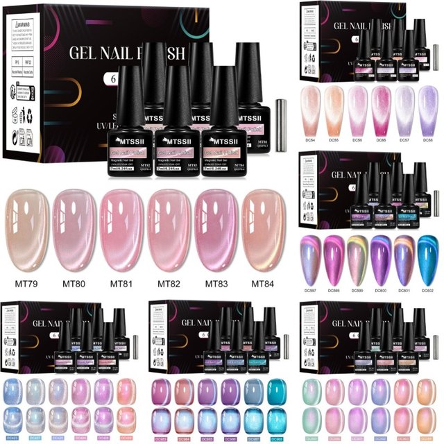 7pcs Shiny Cat Magnetic Gel Nail Polish Set With Magnetic Rod Pink Colorful Semi Permanent Soak Off UV Gel Varnish Nail Supplies