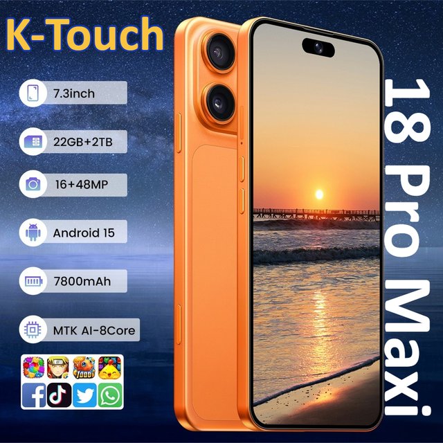 K-Touch iFone 18 Pro Maxi, téléphone portable, smartphone, déverrouillage facial, Android, écran 7,3 pouces, 16+48MP, 5G, double carte SIM, double veille, batterie 7800mAh, version mondiale, téléphone