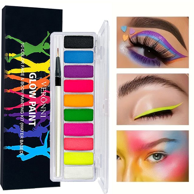 Pigments lumineux de 10 couleurs, peinture faciale de maquillage au néon lumineux, adapté aux